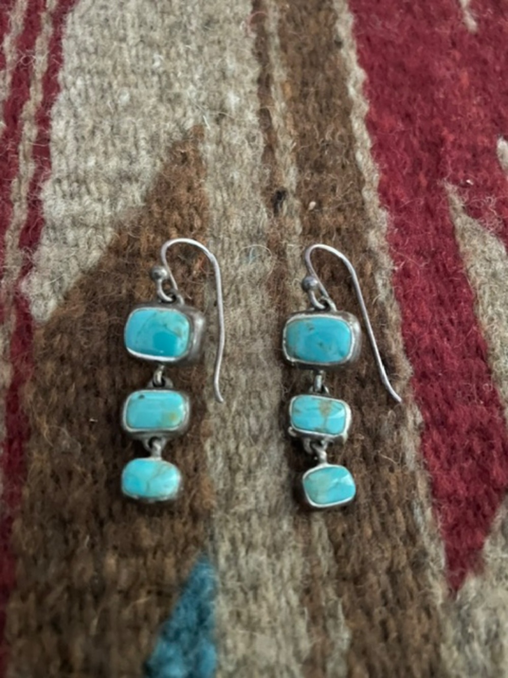 Sterling Turquoise Barse Dangle Hook Earrings - Picture 2 of 6